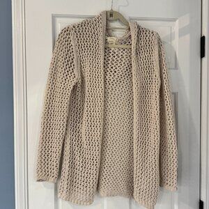 Artelier Nicole Miller Beige Crochet Cardigan Hoodie | Open Knit Lightweight | X